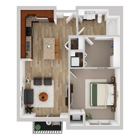 Floor plan for 1 bed, 1 bath, 750 sqft